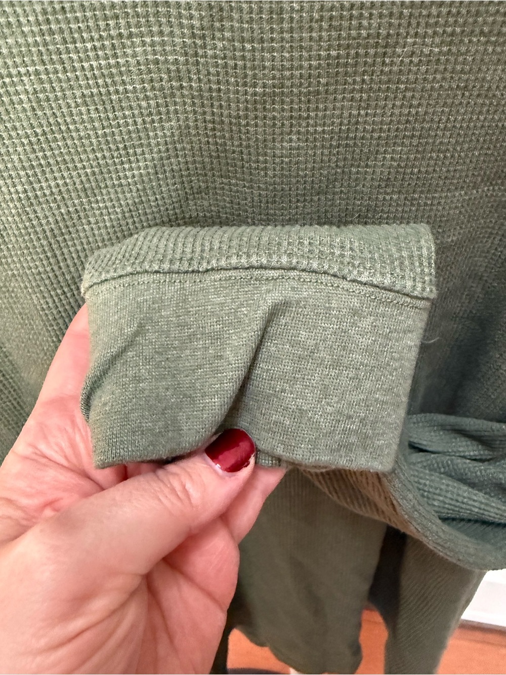 Men's Olive Green Waffle Knit Long-Sleeve Crew - Picture 3 of 8